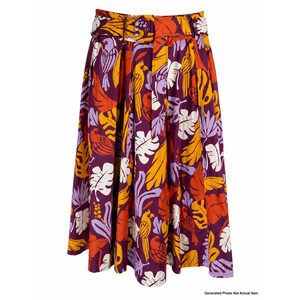 Tropical Bird Print Skirt High Waist Belted Retro Summer Boho Worthington 14
